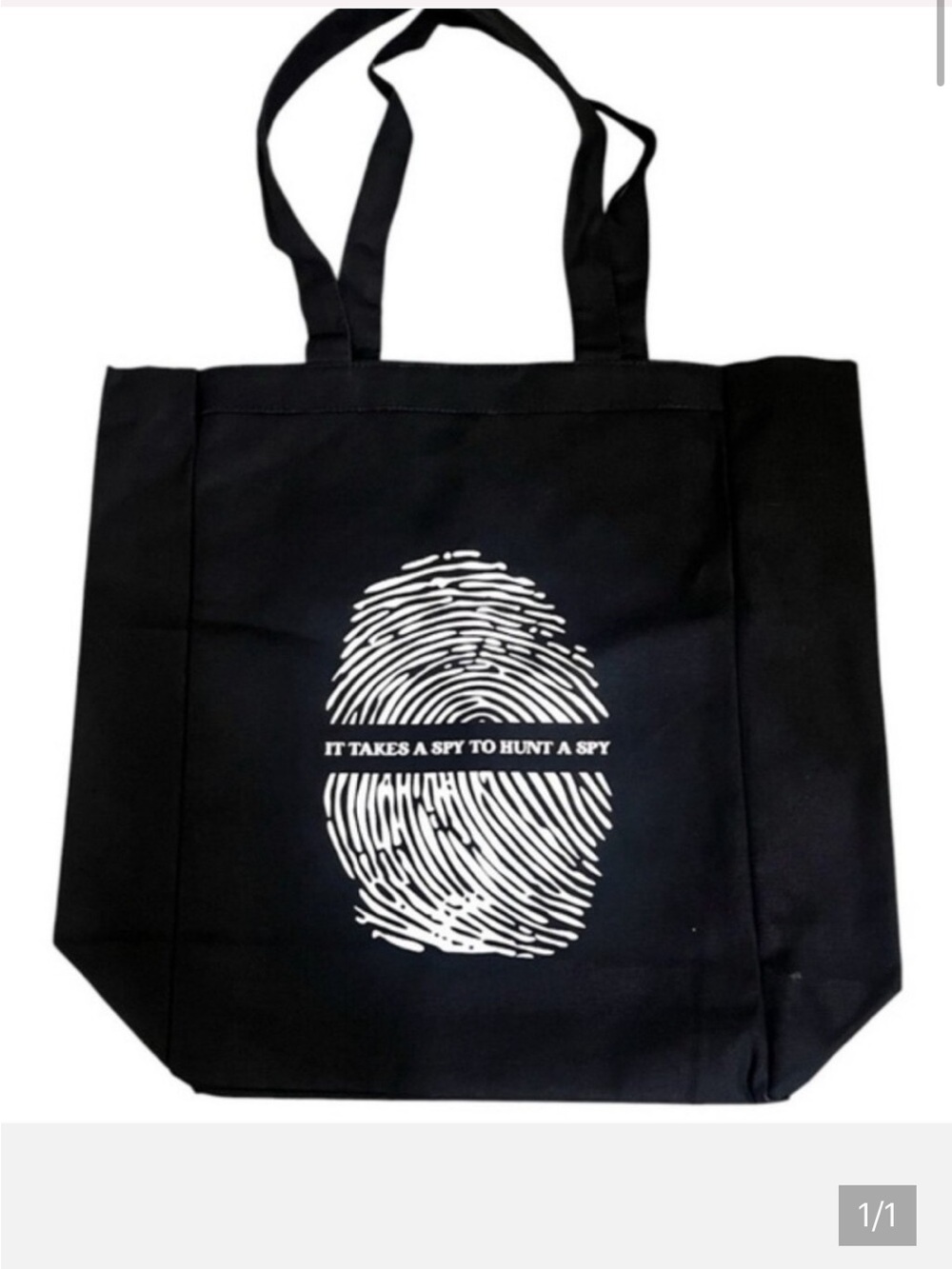 Black Tote Bag with White Fingerprint Graphic - Unbranded